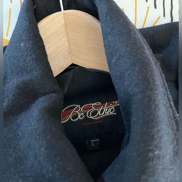 Vintage Men’s BC Ethic black sailor double button pea coat  jacket L wool - Picture 7 of 9